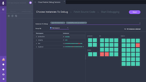 「Cloud Native Debug Session」では、視覚的にデバッグ対象のインスタンスを指定可能