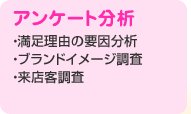 アンケート分析 ・満足理由の要因分析・ブランドイメージ調査・来店客調査